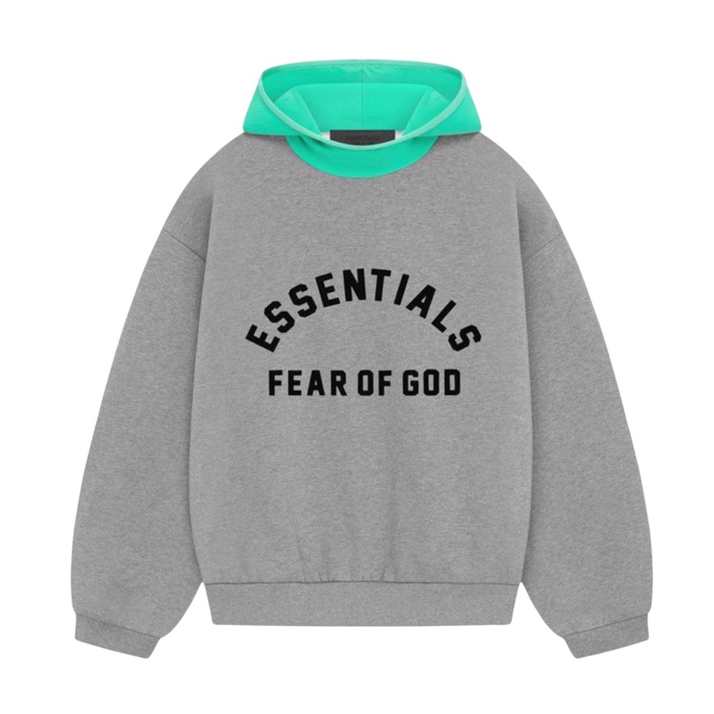 Fear of God Essentials nylon fleece hoodie dark oatmeal mint leaf hood men’s XS